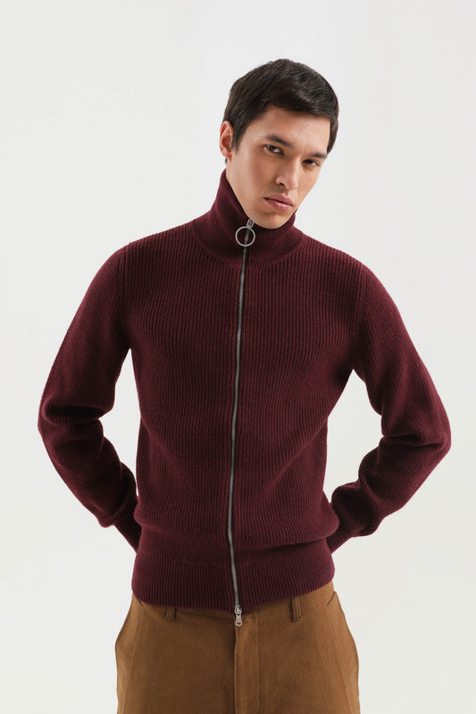 High neck full zip sweater