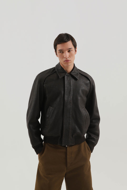 Leather jacket zip up