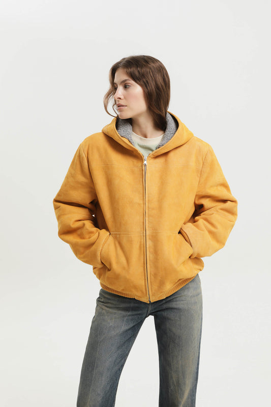 Leather hoodie zip up