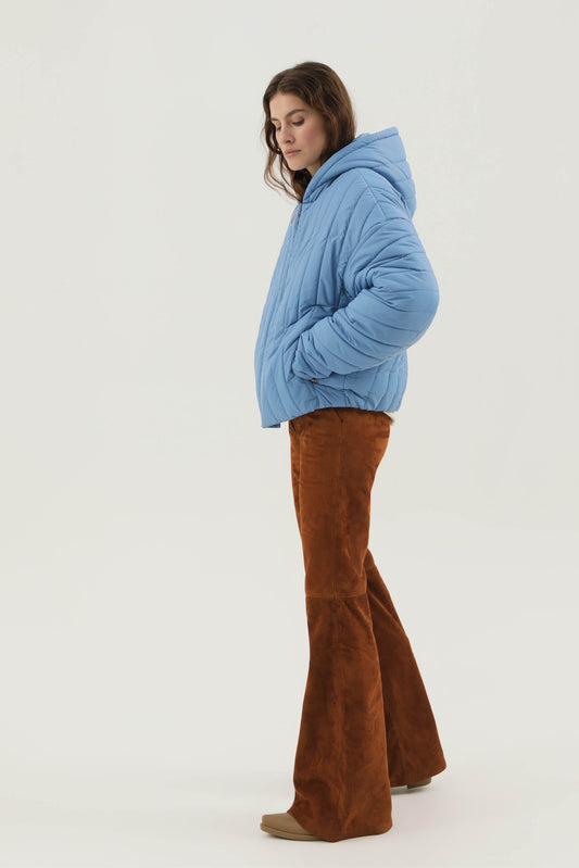 Leather ribbed flare pant