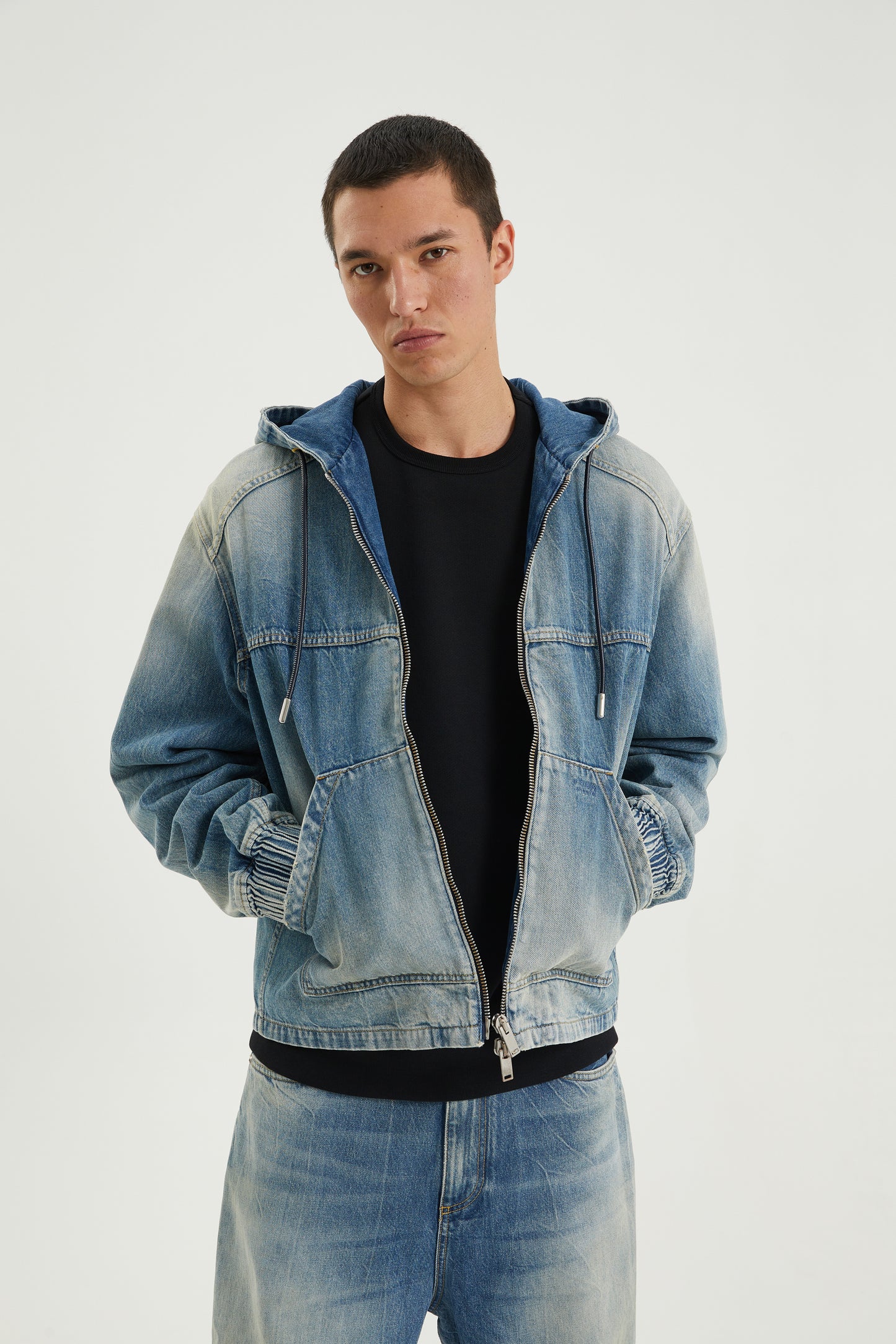 Denim zip hoodie